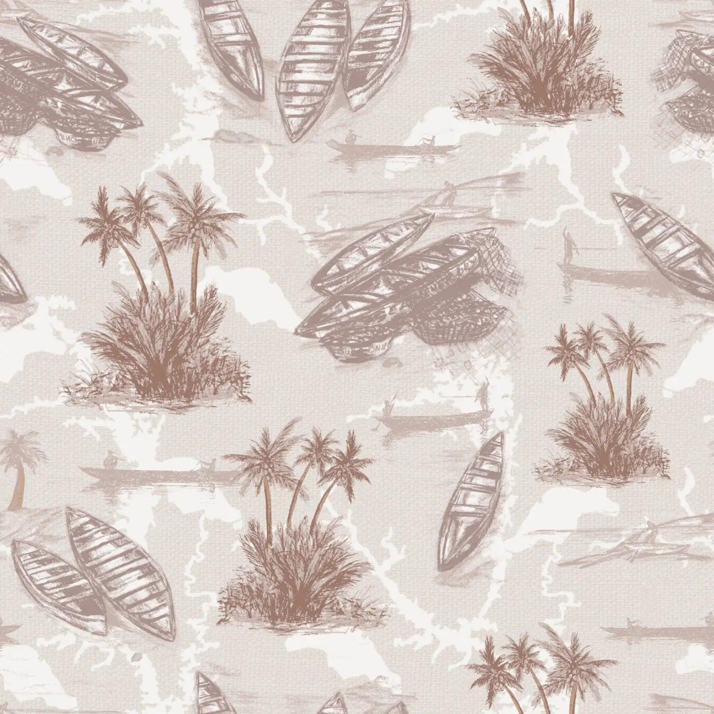 Cape Coast wallpaper roll highlighting Ghana's fishing heritage in Dusty Pink hues.