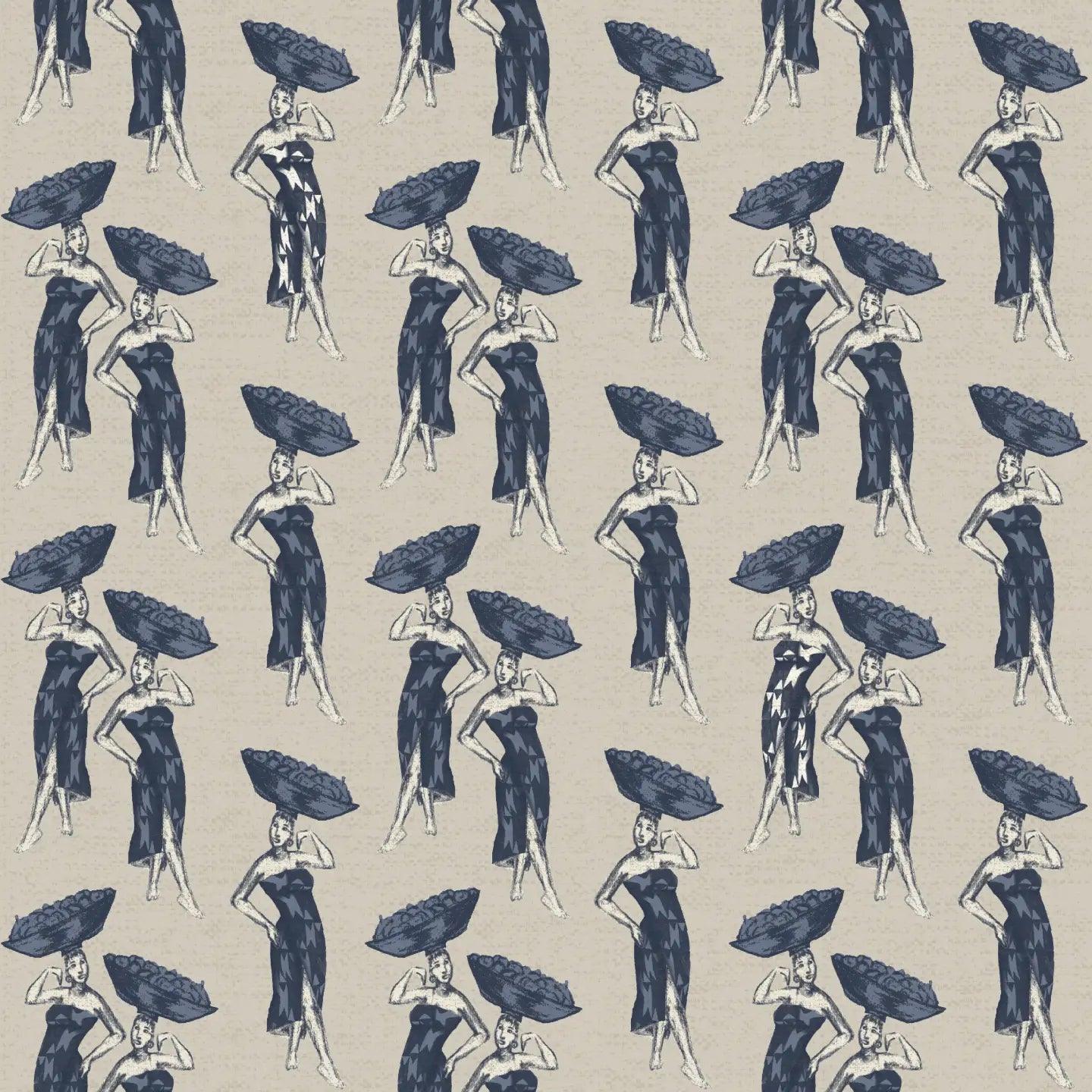 Daavi wallpaper roll showcasing Afro-fusion design with dynamic lines in Adire Blue and White.