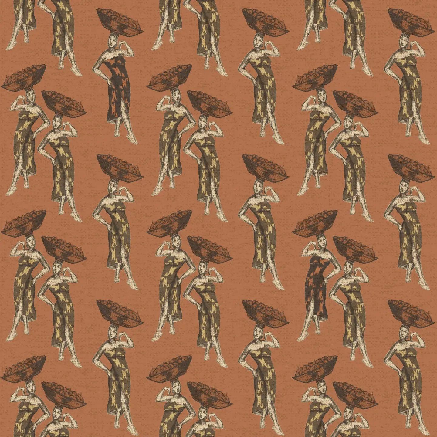 Daavi wallpaper roll displaying Afro-fusion design with dynamic lines in Ochre and Blue.