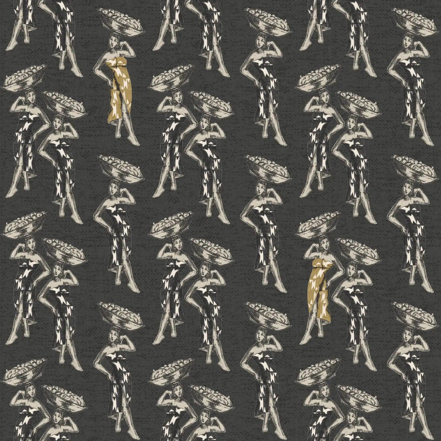 Daavi wallpaper roll presenting Afro-fusion design elements in Warm Charcoal.