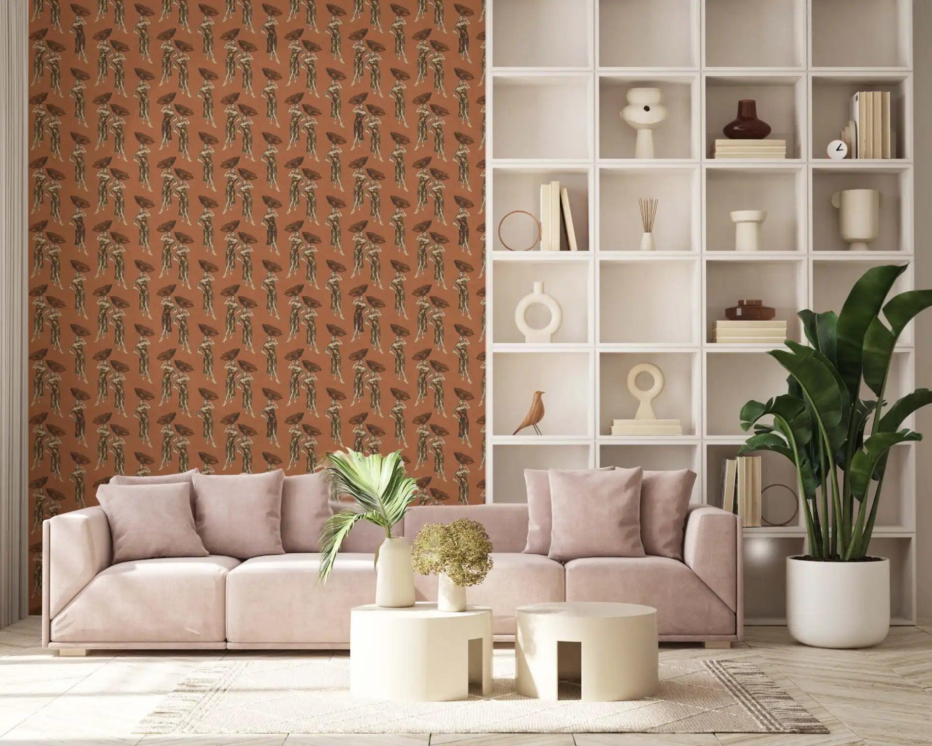 Daavi wallpaper showcasing Ghanaian woman's resilience in Ochre and Blue color combination.
