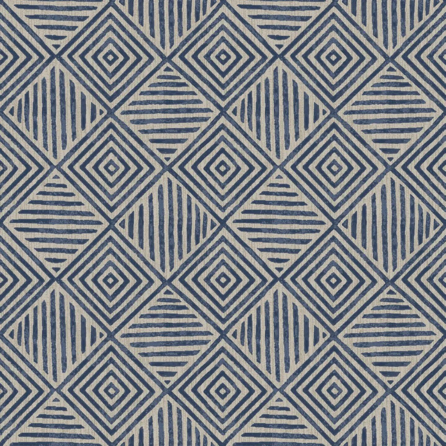 Roll of Àdìrẹ-style wallpaper showcasing deep indigo and white motifs, perfect for infusing traditional African artistry into modern decor.