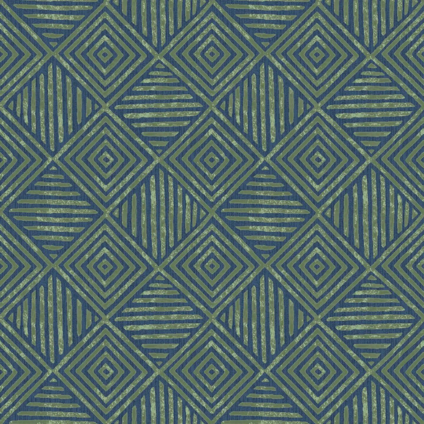 Roll of Àdìrẹ-inspired wallpaper displaying intricate blue and white motifs, perfect for infusing spaces with cultural depth and elegance.