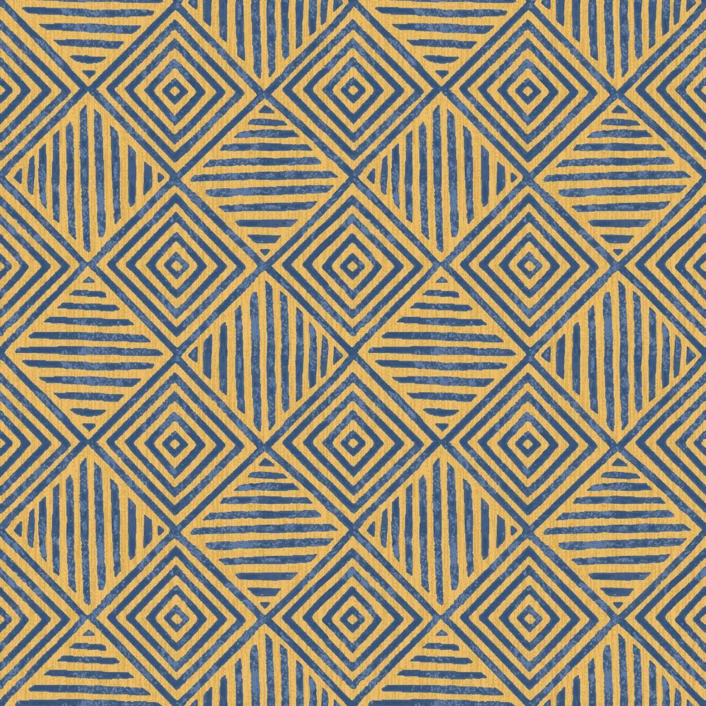 Roll of traditional Àdìrẹ-patterned wallpaper in deep blue and white, suitable for enhancing interiors with a touch of cultural artistry.