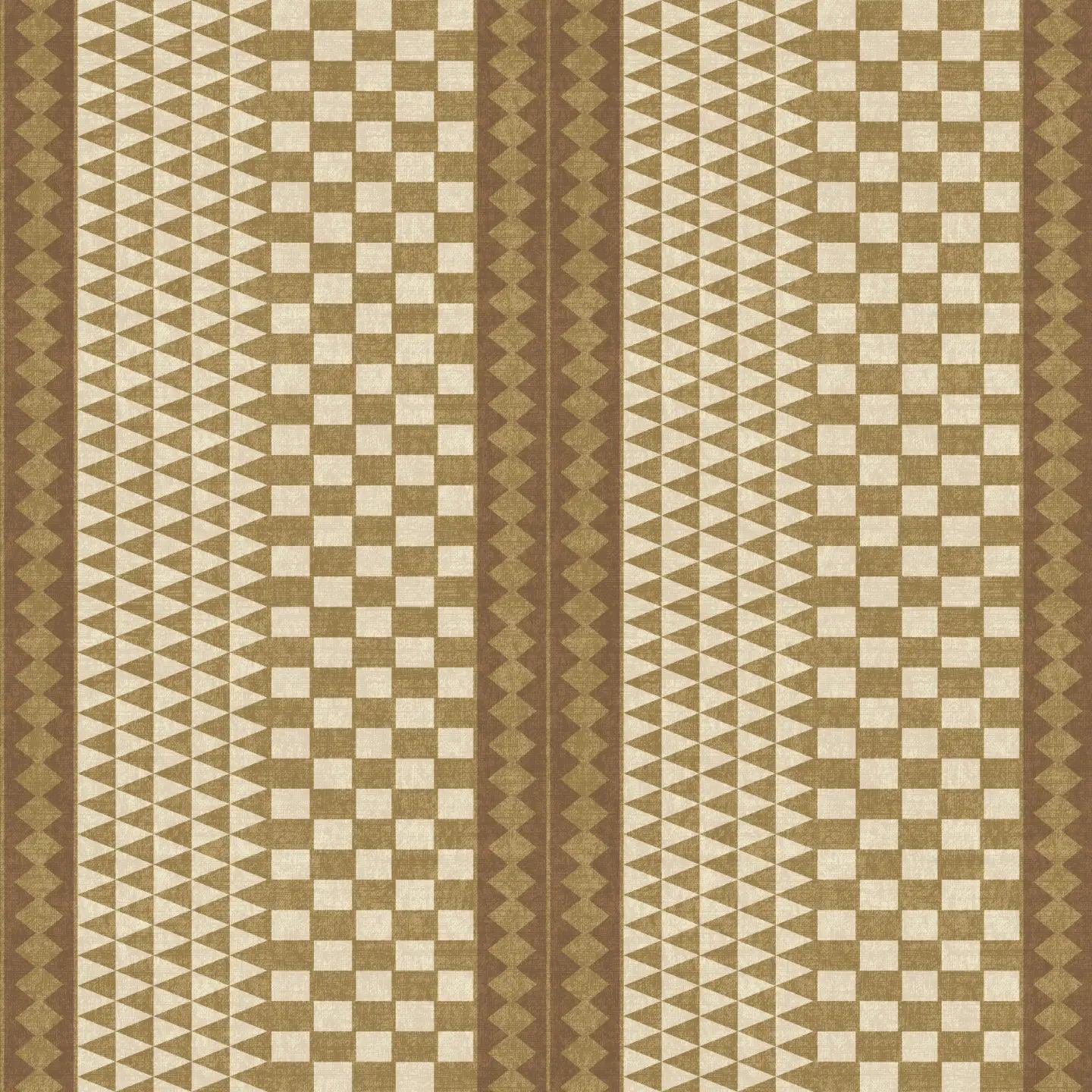 A repeating geometric pattern tutu gold color wallpaper featuring triangles and squares.