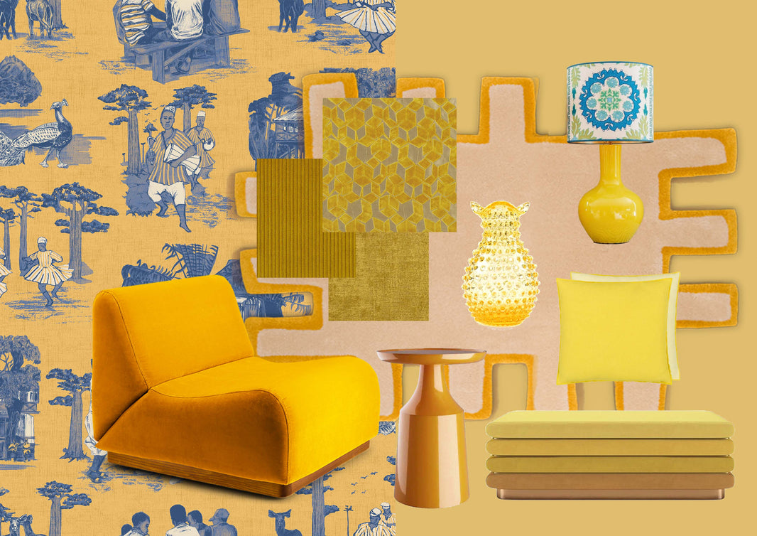 Celebrate Chrome Yellow with Ochre and Blue Wallpaper Collection