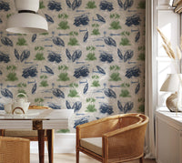 Cape Coast wallpaper depicting Ghanaian fishing scenes with palm trees in Jewel color variant.