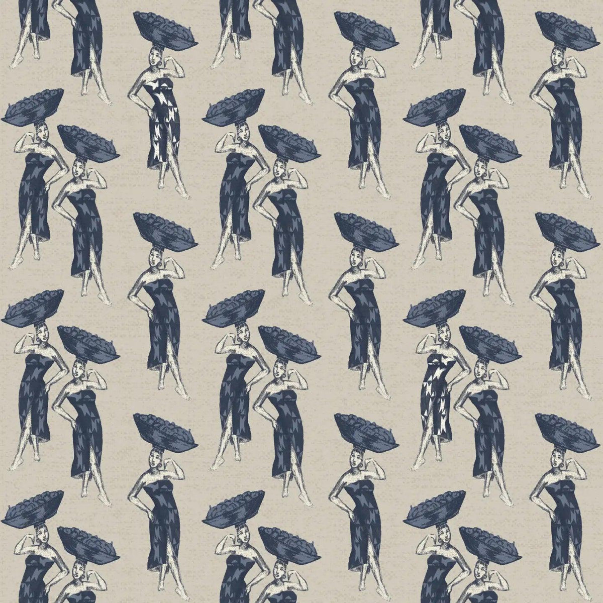 Daavi wallpaper roll showcasing Afro-fusion design with dynamic lines in Adire Blue and White.