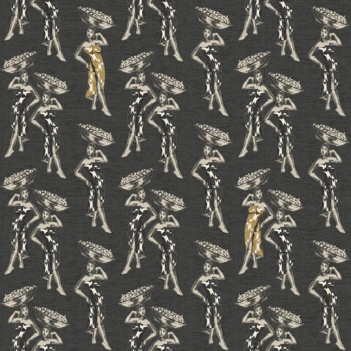 Daavi wallpaper roll presenting Afro-fusion design elements in Warm Charcoal.