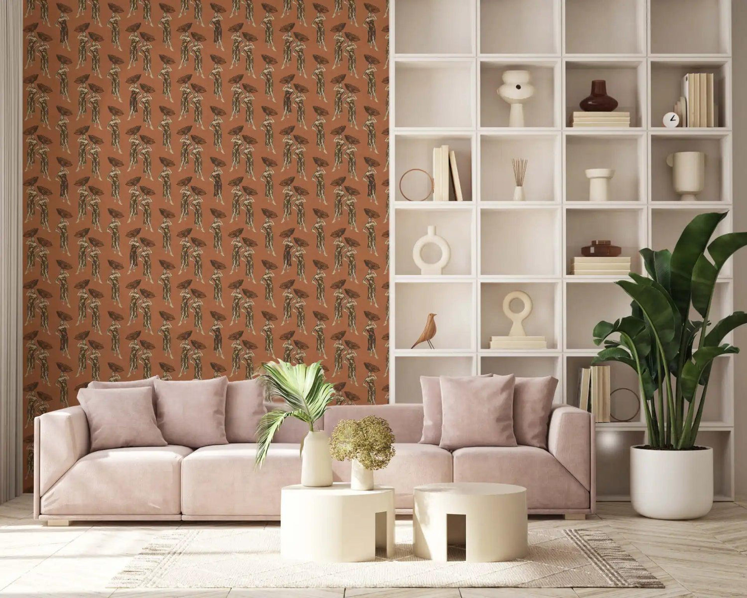 Daavi wallpaper showcasing Ghanaian woman's resilience in Ochre and Blue color combination.