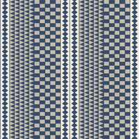 A repeating geometric pattern tutu blue and white wallpaper featuring triangles and squares.