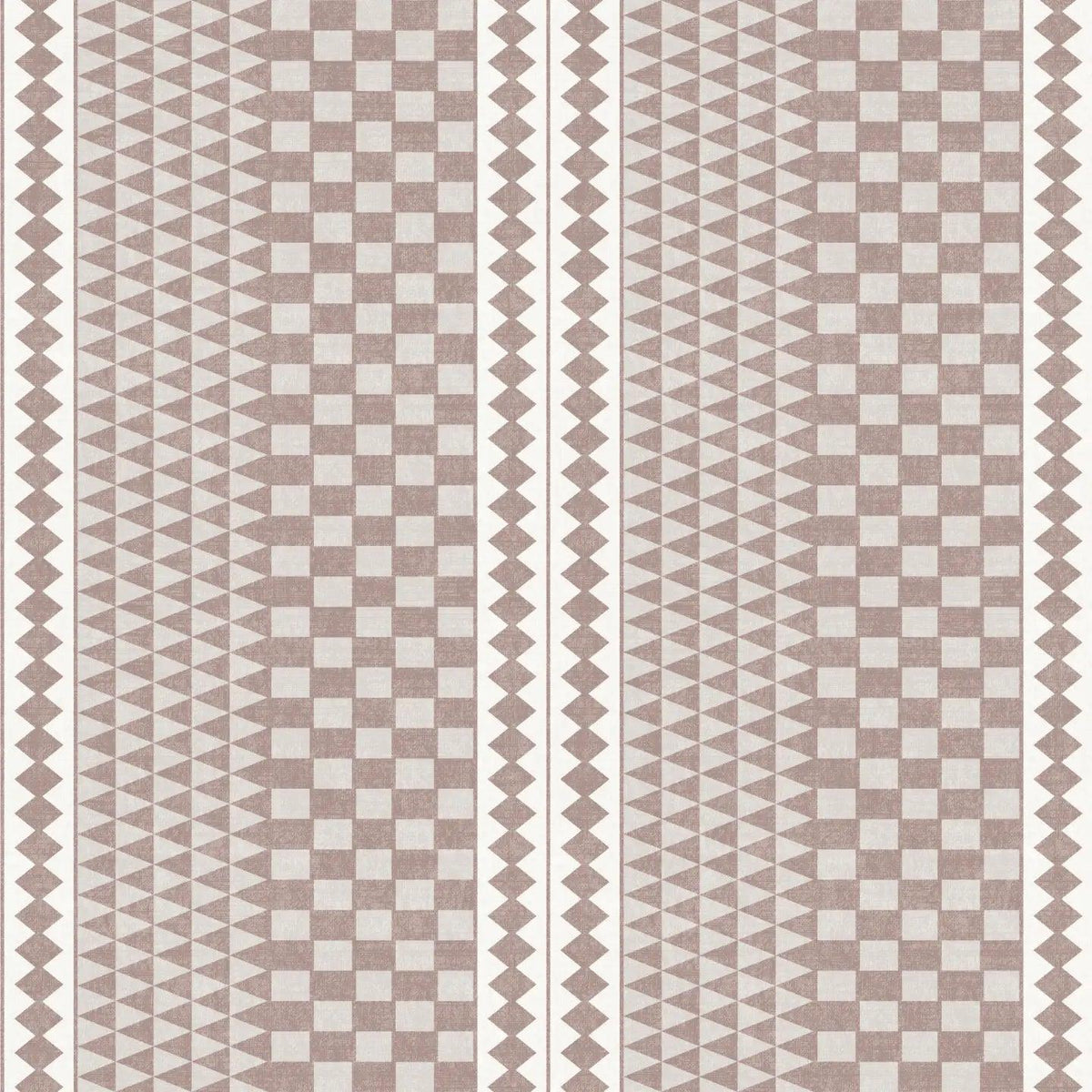 A repeating geometric pattern tutu dusty pink wallpaper featuring triangles and squares.