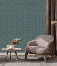 Blue and white Àdìrẹ-printed wallpaper with striking traditional motifs, perfect for modern yet heritage-rich interior spaces.